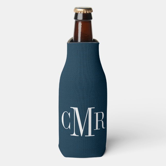 Rustic Navy Classic Monogram Bottle Cooler (Bottle Front)