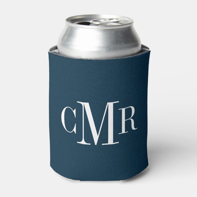 Rustic Navy Classic Monogram Can Cooler (Can Front)
