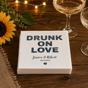 Rustic Navy Drunk on Love Wedding Napkin
