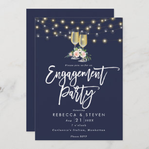 rustic navy floral engagement party invitation