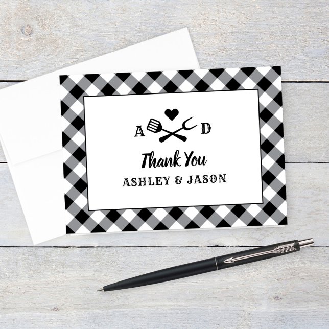 Rustic Navy Gingham Plaid BBQ Wedding Monogram Tha Thank You Card (Creator Uploaded)