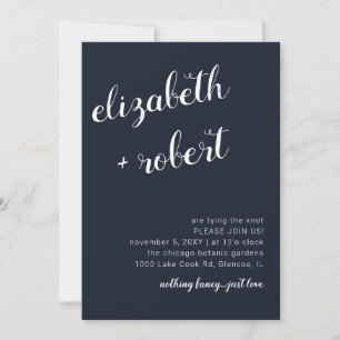Rustic Navy Minimalist Script Calligraphy Weddin Invitation