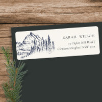 Rustic Navy Pine Woods Mountain Sketch Address