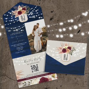 Rustic Navy QR Code All-in-One Invite
