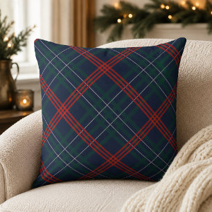 Rustic Navy Red Green Diagonal Plaid Christmas Cushion