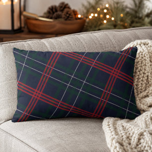Rustic Navy Red Green Diagonal Plaid Christmas Lumbar Cushion