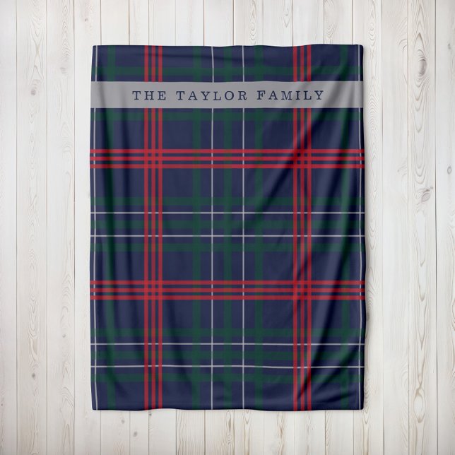 Rustic Navy Red Green Tartan Plaid Personalised Fleece Blanket (Creator Uploaded)