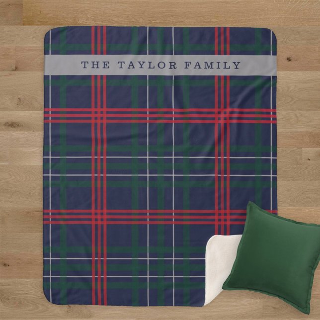 Rustic Navy Red Green Tartan Plaid Personalised Sherpa Blanket (Creator Uploaded)
