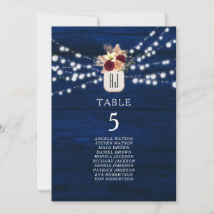 Rustic Navy String Lights Seating Card