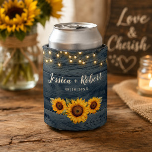 Rustic Navy Sunflower Barn Wedding Can Cooler