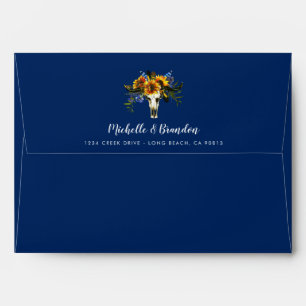 Rustic Navy Sunflower Boho Return Address Envelope