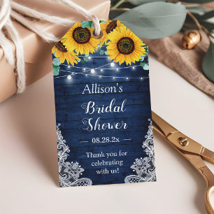 Rustic Navy Sunflowers String Lights Bridal Shower Gift Tags