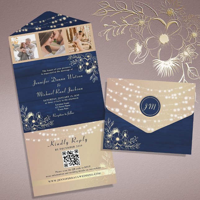 Rustic Navy Wedding QR Code Invitation (Creator Uploaded)