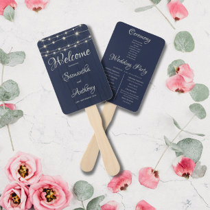 Rustic Navy Wood String lights  Hand Fan