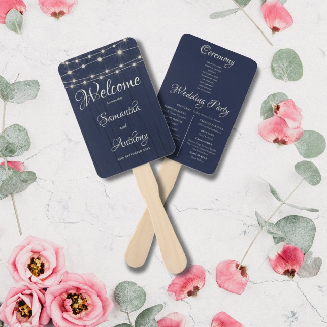 Rustic Navy Wood String lights  Hand Fan (Creator Uploaded)