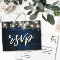 Rustic Navy Wood String Lights RSVP Meal