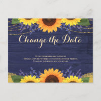 Rustic Navy Wood Sunflower Wedding Change the Date
