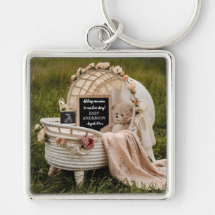 Rustic Neutral Baby Reveal pregnancy announcement Key Ring