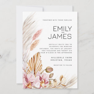 Rustic Neutral Beige Blush Boho Wedding Invitation