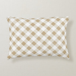 Rustic Neutral Beige Gingham Plaid Decorative Cushion