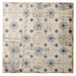 Rustic Neutral Blue Paper Print Ceramic Tile<br><div class="desc">Rustic faux texture of neutral colours & blue vintage pattern on an antique newspaper background create a  farmhouse and cottage decor ceramic tile.  100% customer satisfaction with "Zazzle" every day.</div>
