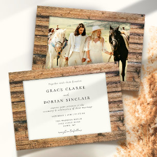 Rustic Neutral Boho Barn Wood Frame Photo Wedding Invitation