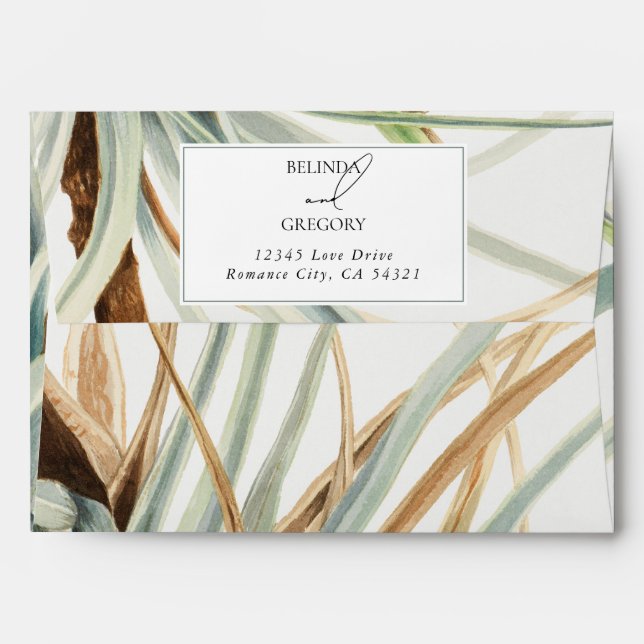 Rustic Neutral Boho Botanical Wedding 5x7 Invite Envelope (Back (Top Flap))