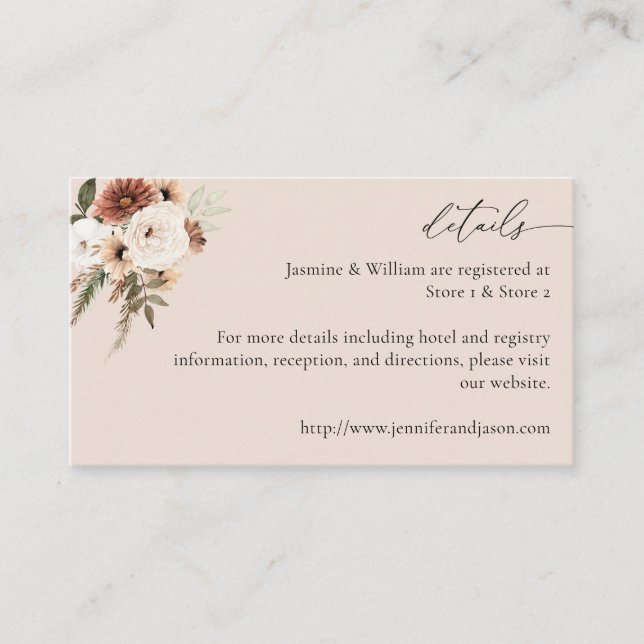 Rustic Neutral Boho Floral Details S2- Beige Enclosure Card (Front)