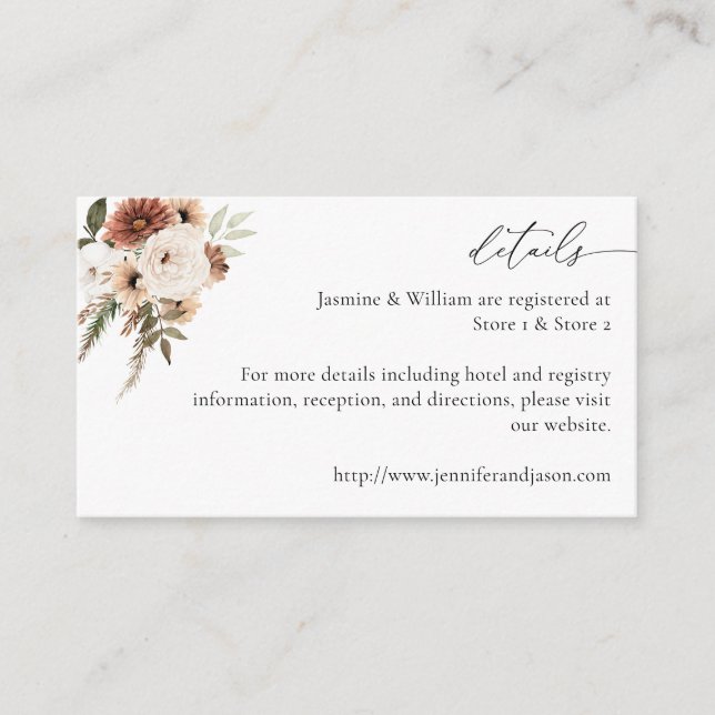 Rustic Neutral Boho Floral Details S2 Enclosure Card (Front)