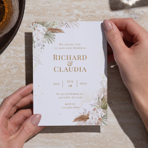 Rustic Neutral Boho Floral & Elegant Wedding  Invitation