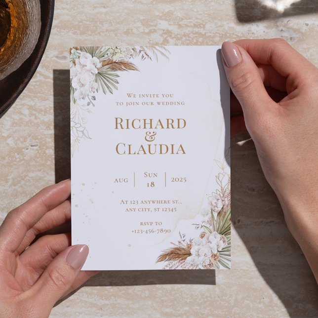 Rustic Neutral Boho Floral & Elegant Wedding  Invitation (Creator Uploaded)