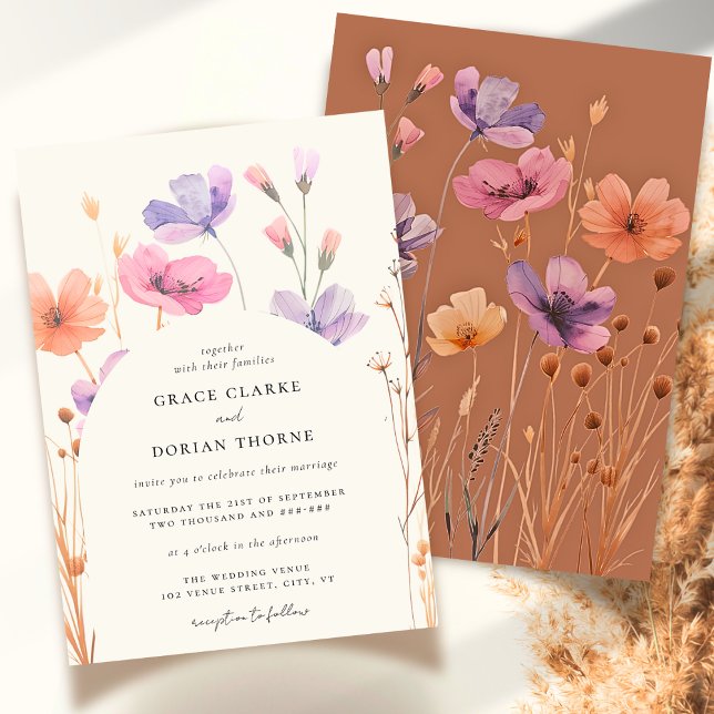 Rustic Neutral Boho Floral Mocha Mousse Wedding Invitation (Creator Uploaded)