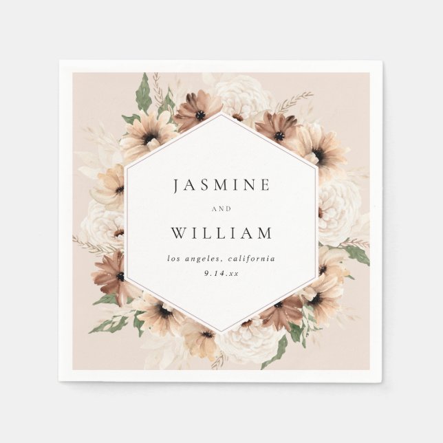 Rustic Neutral Boho Floral Name S2 - Beige Napkin (Front)