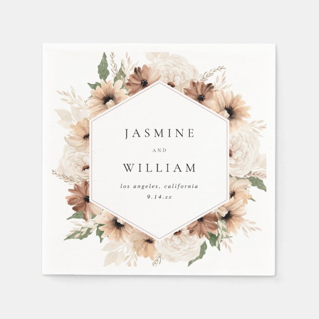 Rustic Neutral Boho Floral Name S2 Napkin (Front)