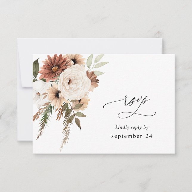 Rustic Neutral Boho Floral w Meal RSVP (Front)