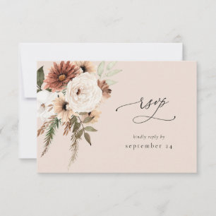 Rustic Neutral Boho Floral w Meal RSVP S2 - Beige Card