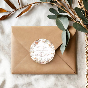 Rustic Neutral Boho Floral Wedding Classic Round Sticker