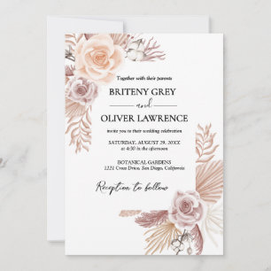 Rustic Neutral Boho Floral Wedding Invitation