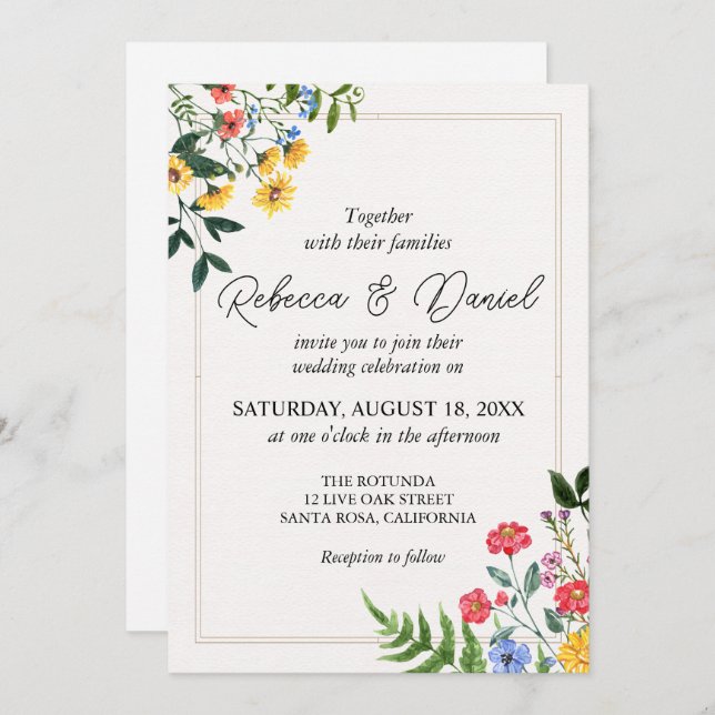 Rustic Neutral Boho Floral Wedding Invitation (Front/Back)