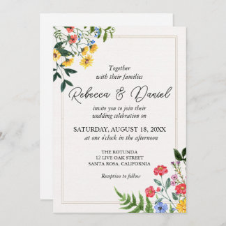 Rustic Neutral Boho Floral Wedding Invitation