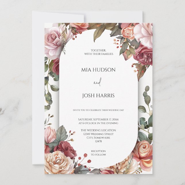 Rustic Neutral Boho Floral Wedding Invitation (Front)