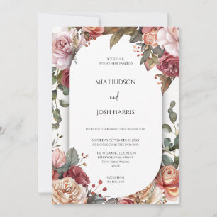 Rustic Neutral Boho Floral Wedding Invitation
