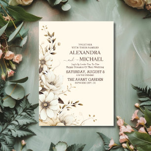 Rustic Neutral Boho Floral Wedding Invitation