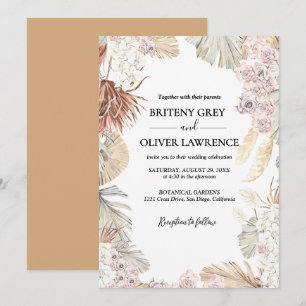Rustic Neutral Boho Floral Wedding Invitation