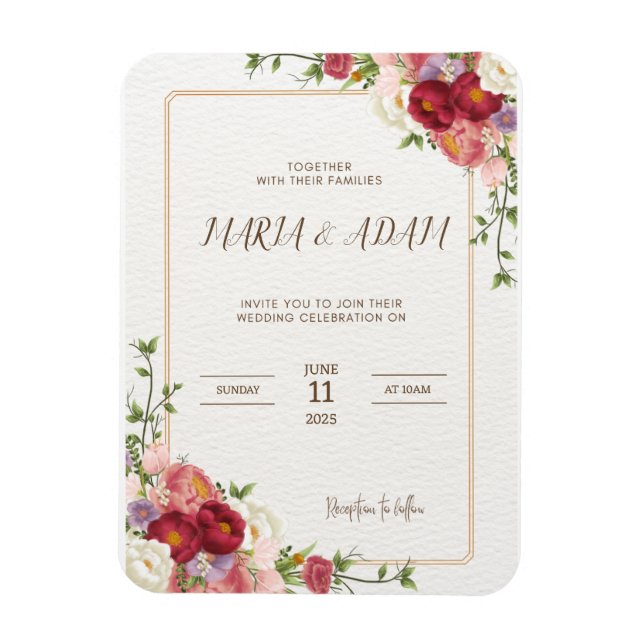 Rustic Neutral Boho Floral Wedding Invitation Magnet (Vertical)