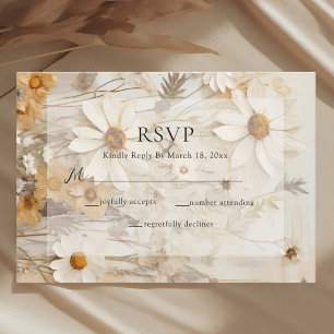 Rustic Neutral Boho Floral Wedding RSVP Card