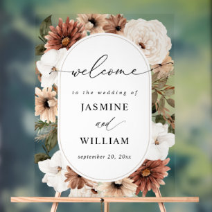 Rustic Neutral Boho Floral Wedding Welcome Acrylic Sign