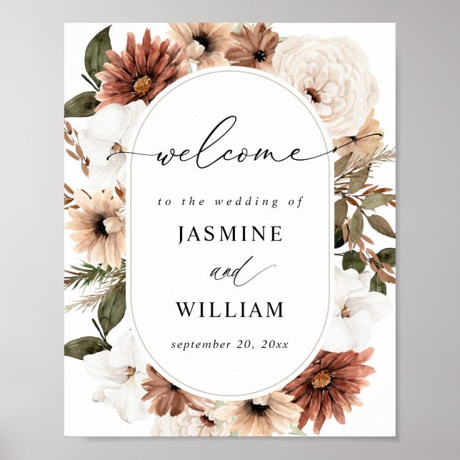 Rustic Neutral Boho Floral Welcome Sign (Front)