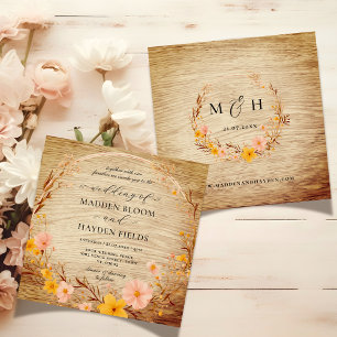 Rustic Neutral Boho Floral Wildflower Wedding Invitation