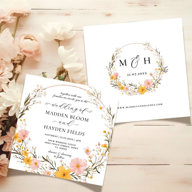 Rustic Neutral Boho Floral Wildflower Wedding Invitation (Creator Uploaded)